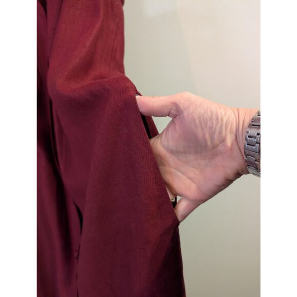 Neiman Marcus Burgundy Linen Sleeveless Maxi Dress Button Front Pockets Size 6 - Picture 9 of 10